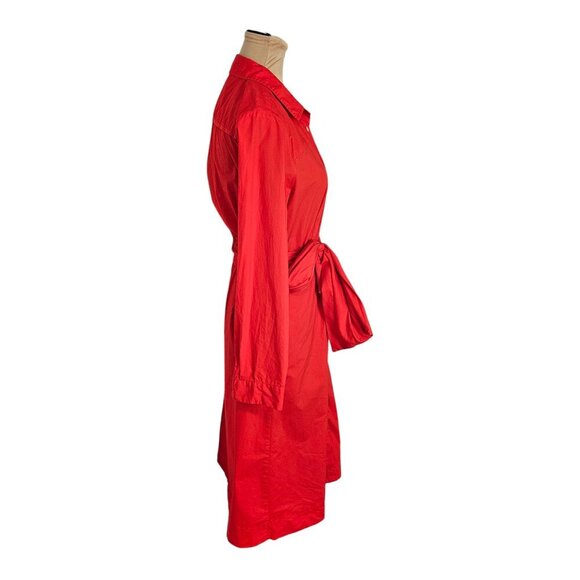J. Crew Tie Waist Cotton Poplin Cerise Red Button Down Red Shirt Dress Sz 10 - Picture 5 of 7